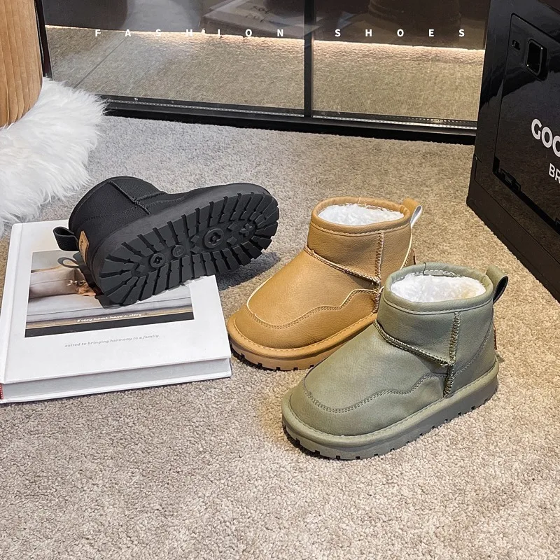 

Детские ботильоны, однотонные универсальные детские полусапожки на мягкой подошве, зима 2023, новые зимние ботинки для мальчиков и девочек на толстом теплом меху