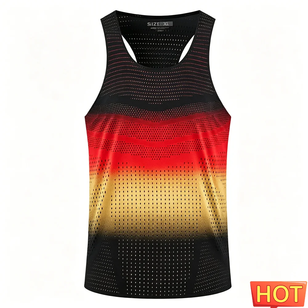 Chaleco deportivo con degradado de rayas para hombre, chaleco deportivo para maratón, chaleco para hombre y mujer, camisetas sin mangas transpirables para hombre, camiseta sin mangas para hombre