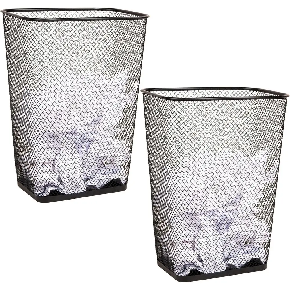 

Набор из 2-х металлических мусорных корзин с сетчатым дном, 10 галлонов, с устойчивым дном и противоскользящими накладками, идеально подходят для офиса и дома, черные.