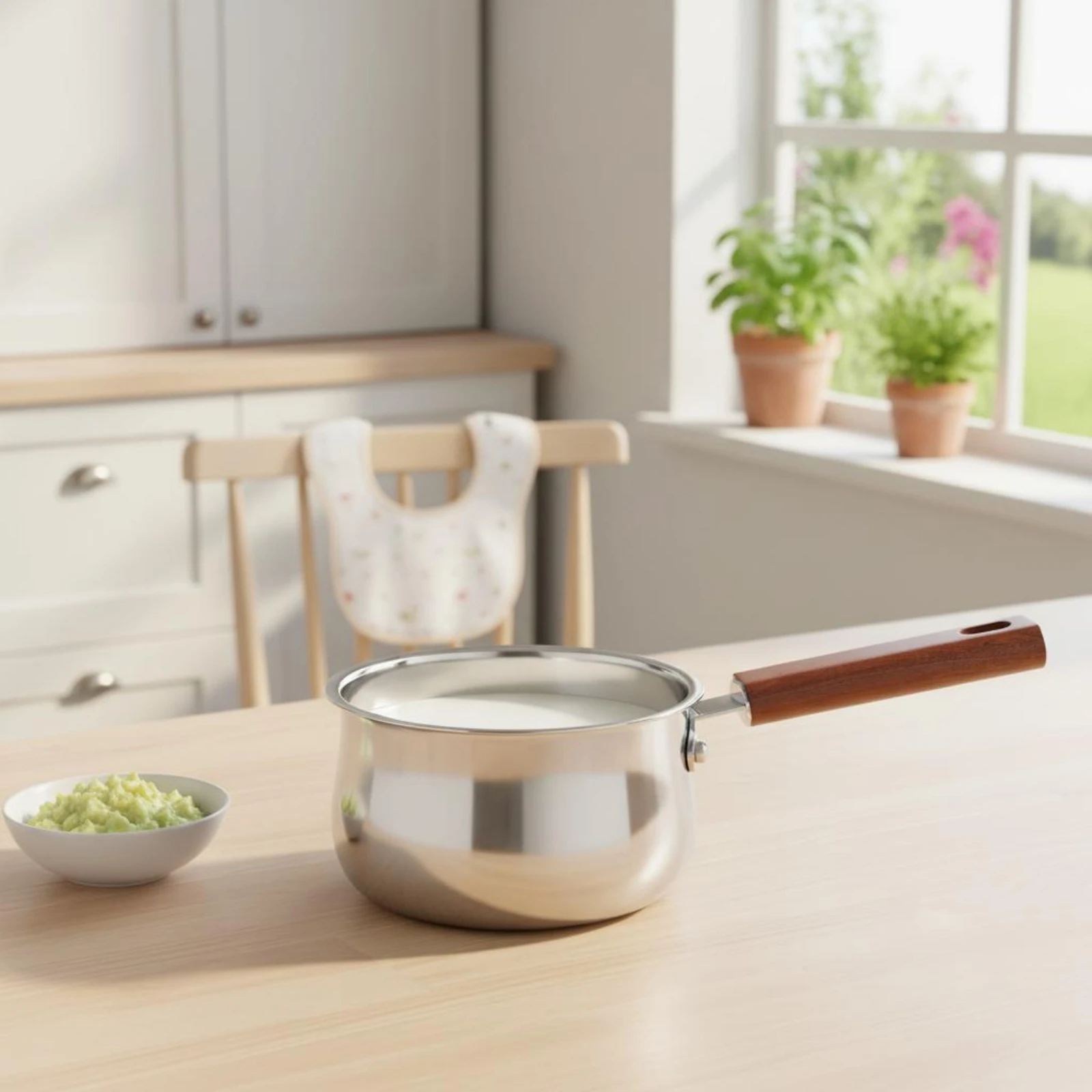Infant Meal Pot Lid Included Stainless Steel Milk Pot Stainless Steel Saucepan No Chemical Coatings Sauce Pan Heat Resistant