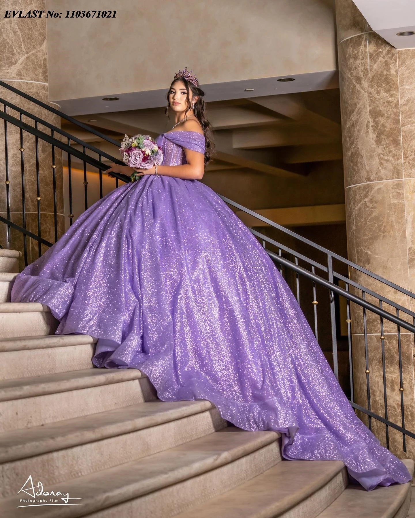 EVLAST Personalizzato Viola Abito Quinceanera Abito di Sfera Lucido Applique Che Borda Spalle Scoperte Corsetto Dolce 16 Abiti De Anos SQ368