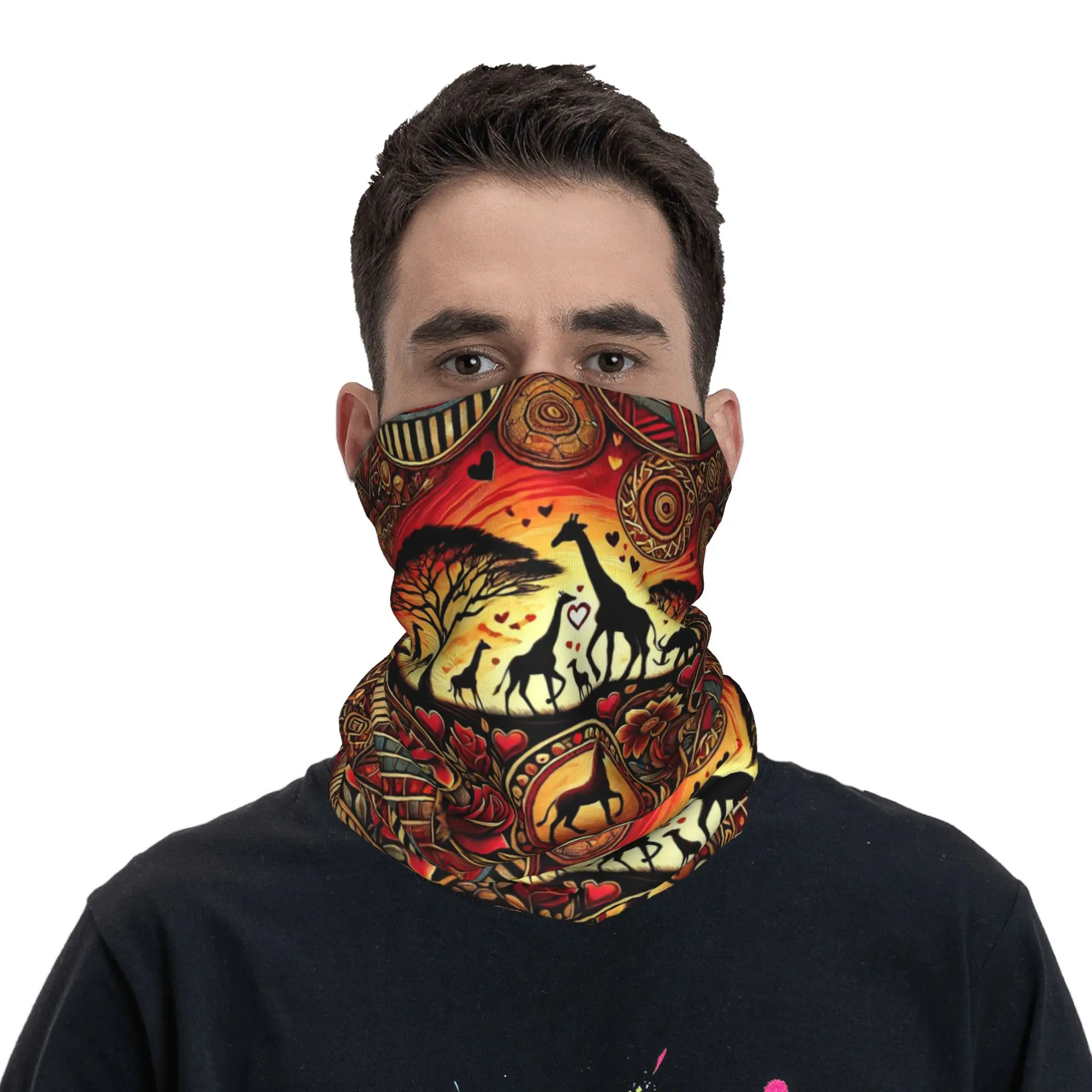 African Tribal Wildlife Serenity Bandana Neck Cover Printed Wrap Mask Scarf Multifunction Cycling Scarf Running For Men Women