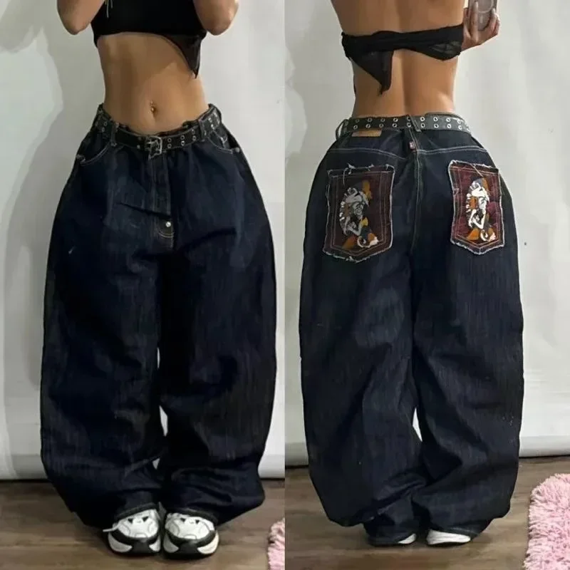 American Retro Cleanfit Fashion Print Baggy Jeans Women\'s Y2K Popular Casual Joker Gothic High Waist Wide-Leg pants Street Wear