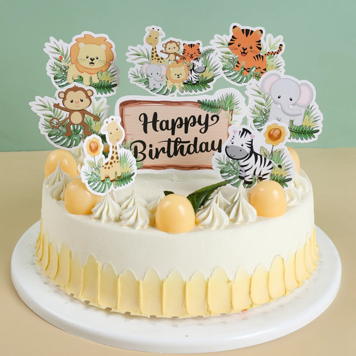 Safari Animals Cake Toppers Cartoon Giraffe Lion Zebra Cupcake Wrapper Jungle Themed Kids Boy Wild 1st Birthday Party Decoration