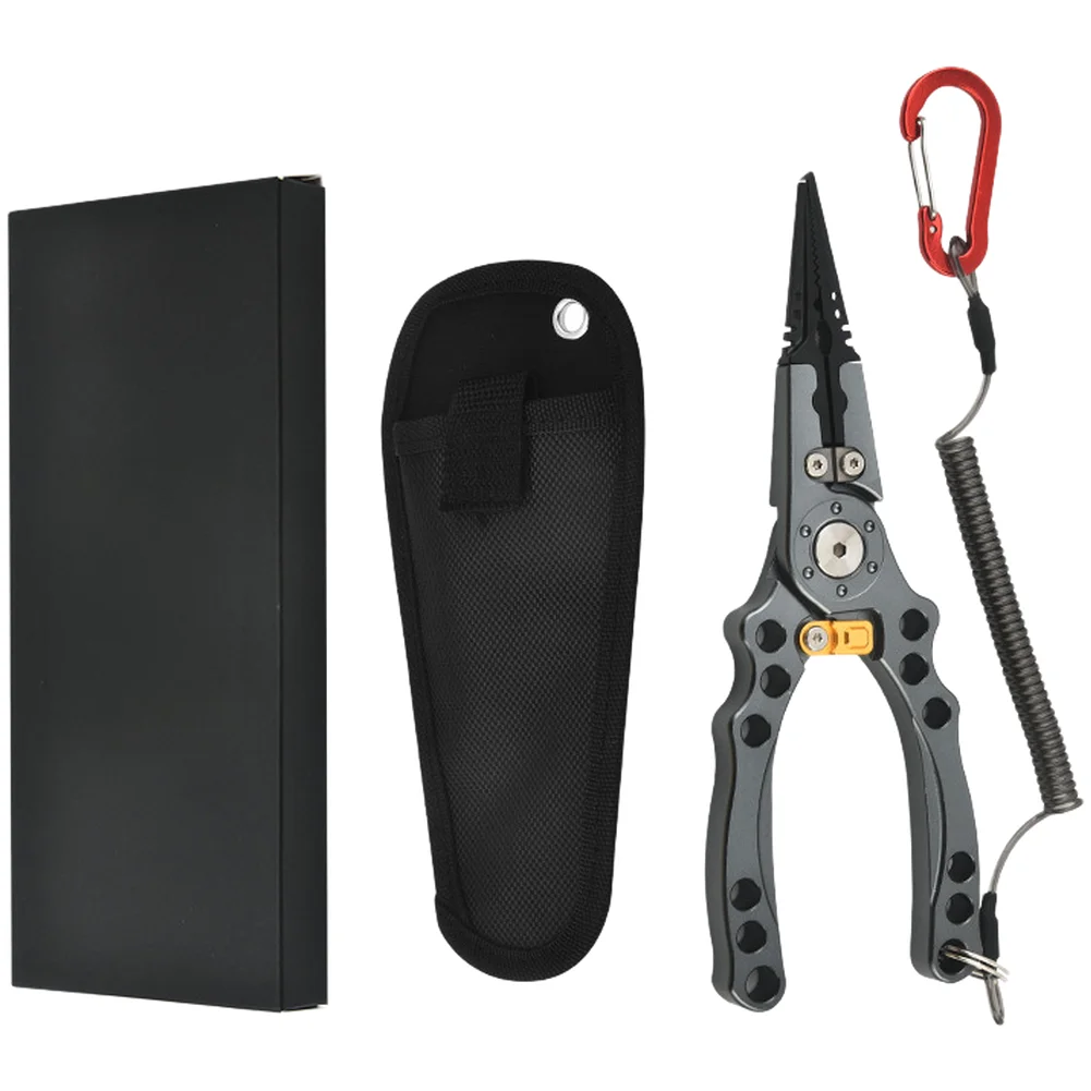 Angler Essential Fishing Pliers Aluminum Alloy with Trimmer for Braided Line 19 x 6.5 x 1 inch Gray Silver Red