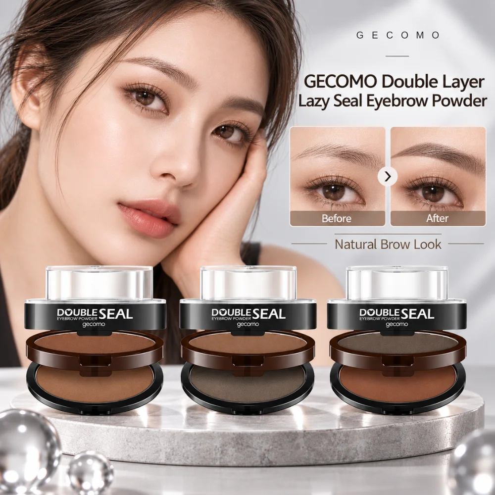 11g Eyebrow Stamp Powder Kit Dual Color Brow Compact with Korean Natural Straight Stencils Long Lasting Smudge Proof Makeup