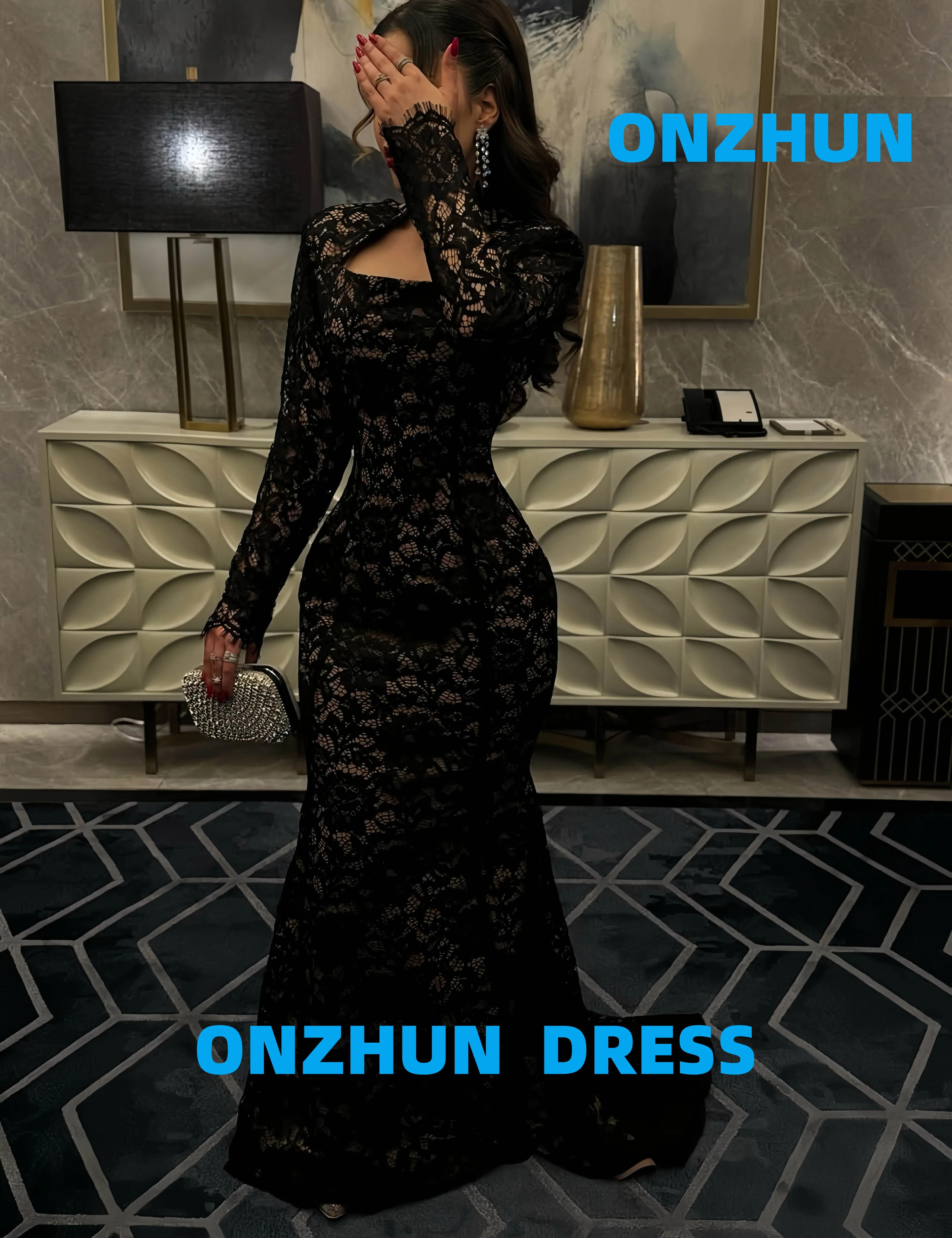 فساتين سهرة فاخرة أنيقة بياقة مربعة وأكمام طويلة من الدانتيل على شكل حورية البحر فستان سهرة للنساء فساتين سهرة عصرية