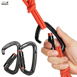 Auto-vergrendelende karabijnhaakclips - Heavy Duty Caribeaners, 2 stuks D-vormige automatische vergrendeling klimmen karabijnhaakclips voor hangmat, wandelen