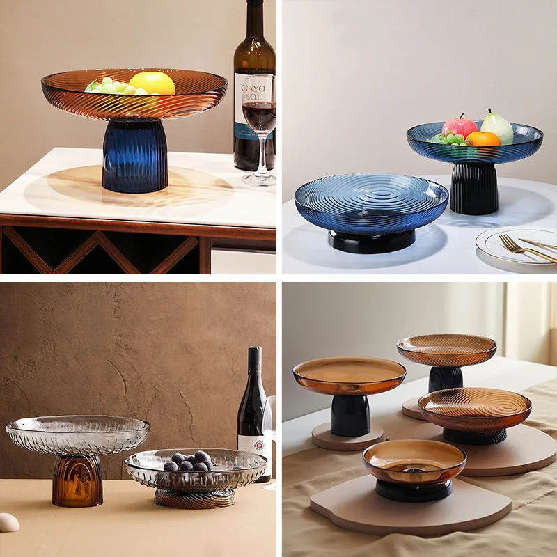 

Tongyuanyuan European high-value light luxury creative contrasting colors wavy high-footed glass fruit plate model room dining t