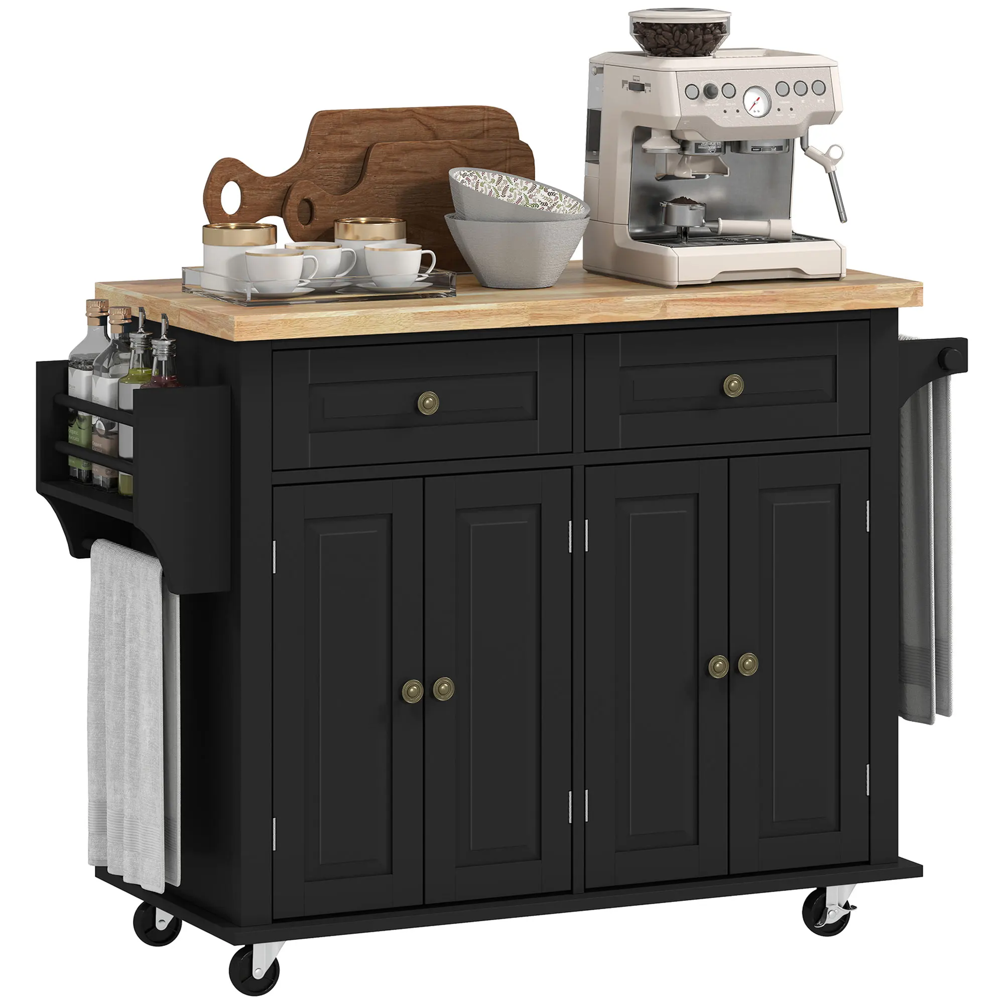 HOMCOM HOMCOM Desserte ilôt de cuisine multi rangements 2 tiroirs 2 placard 2 portes avec étagère range-bouteille