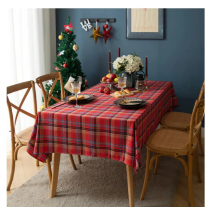 Christmas Plaid Style Table Cloth Washable Dustproof Indoor Outdoor Thick Dining Table Tablecloth Party Christmas Decoration