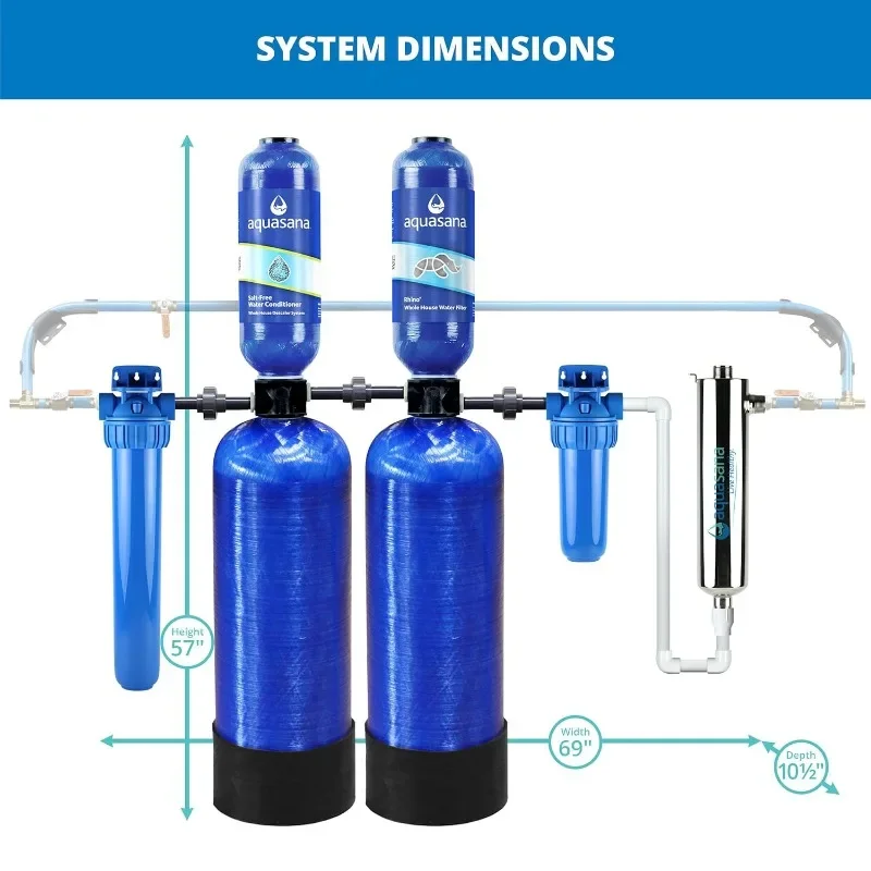 Aquasana System filtrów do wody dla całych domu Oczyszczacz UV Odkamieniacz bez soli Węgiel i filtry multimedialne KDF Osad 97% chloru