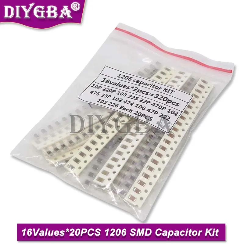 320PCS 720PCS 0603 0805 1206 SMD Capacitor Kit Assorted Kit 16/36Values 1PF ~ 1UF New HJXRHGAL