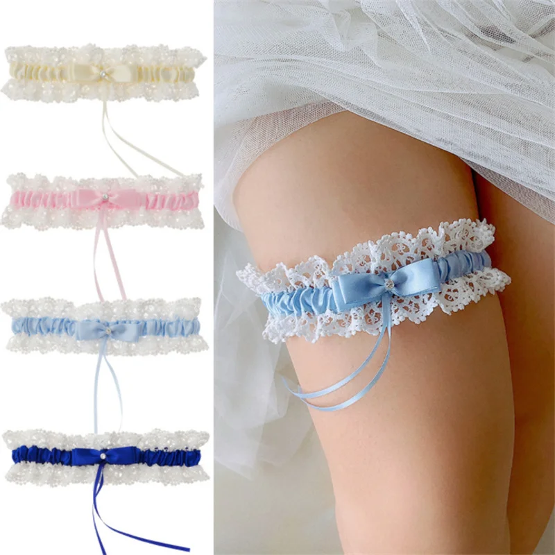 Beautiful Wedding Garter Bridal Shower Bride Keepsake Ivory Lace Floral Rhinestone Bow Women Ladies Garter Hen Night Supply