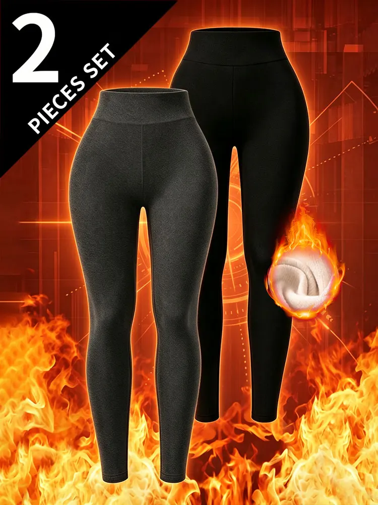 2Pack Womens Autumn And Winter Thermal Pants High Waisted Velvet Leggings Super Soft Women Sports Yoga Leggings For Cold Winte