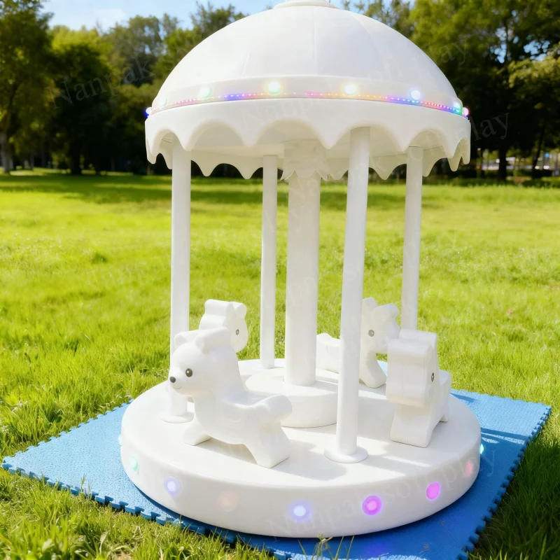 Magical White Cream Indoor Playground Kids Sensory Animal Ride Electric with Light Carousel Soft Play for Party Event Hire Cafep