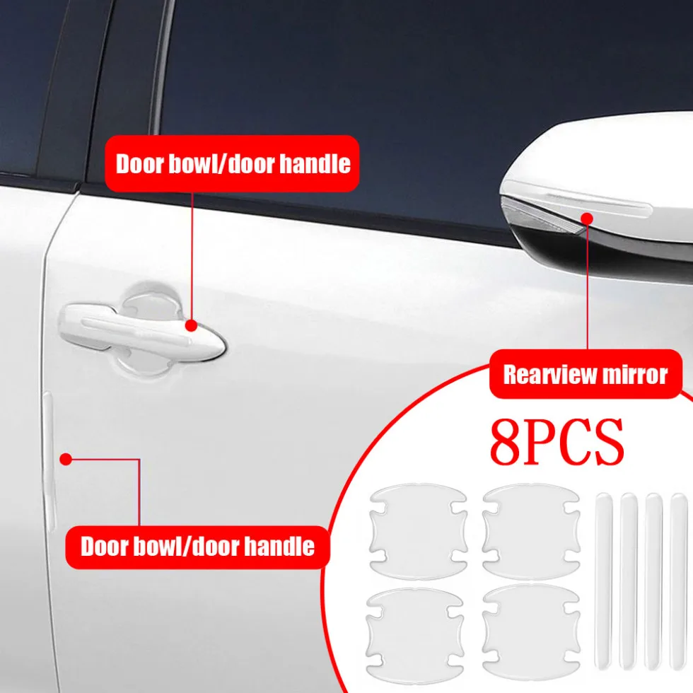 

8pcs Car Door Handle Anti-collision Strip Decoration Car Door Bowl Anti Scratch Protection Sticker Auto Exterior Accessories