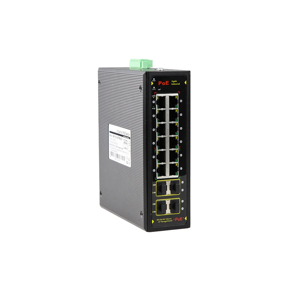Gigabit 16 Port L2+ Managed Industrial PoE Switch 8 PoE port + 4 RJ45+ 4 SFP(VTS) 250W External Power support VLAN ERPS