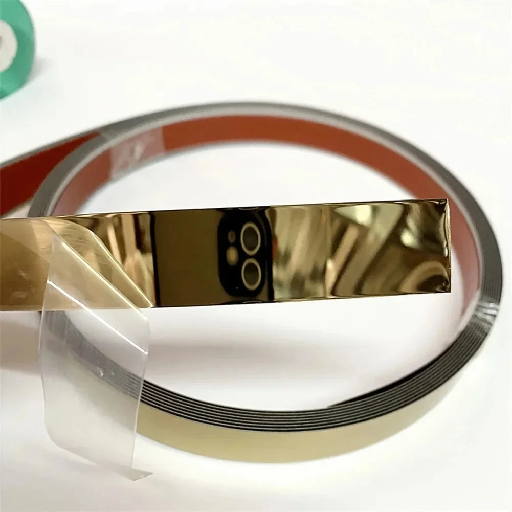1 Rolle 2,44m x 1/2/3/4cm Selbstklebendes Gold Edelstahl Spiegelkantenband, Wasserdichtes Dekoratives Zierband für Heimdekoration – Detail 3