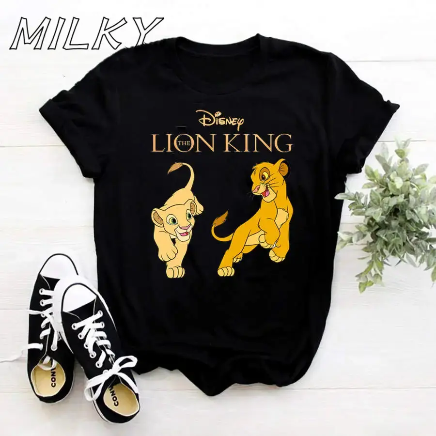 

Simba and Nala Lion King Print T shirts Female Clothing Casual Loose Aesthetic Tshirts Harajuku Tee shirts Summer Women T-shirt