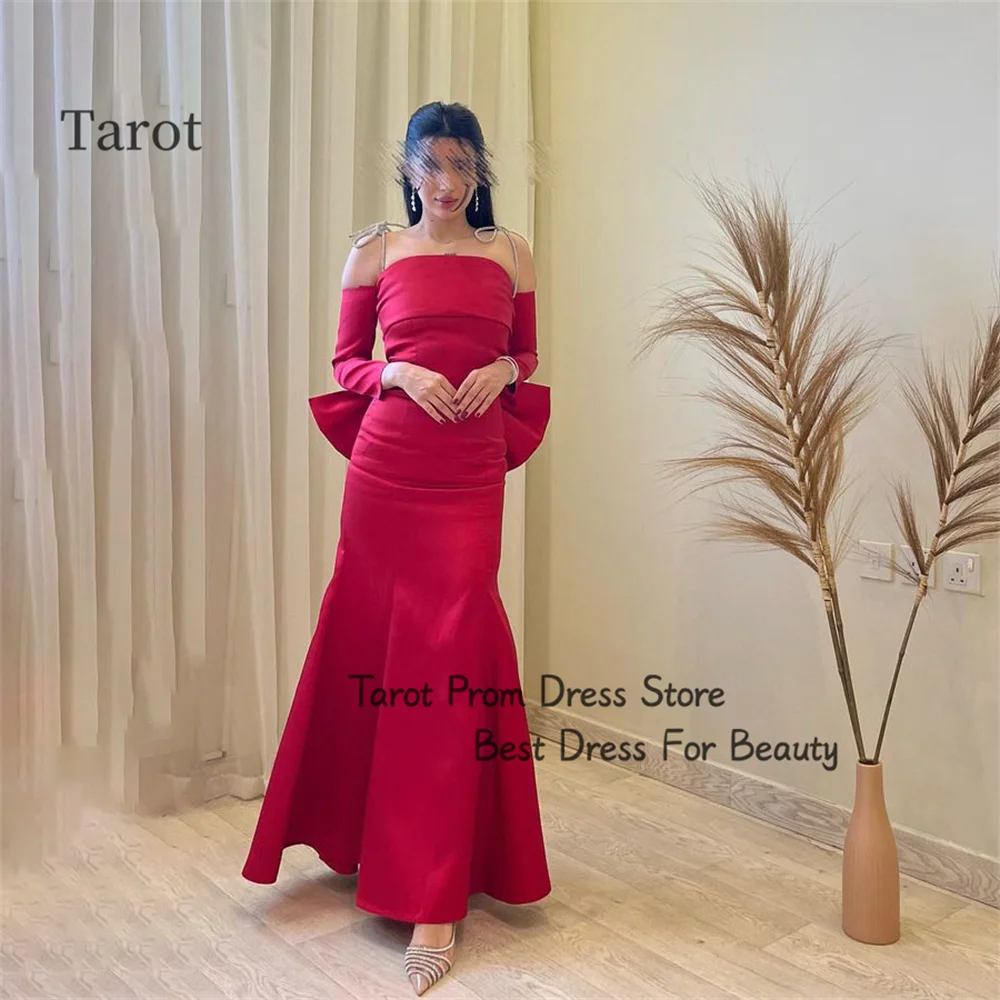 

Tarot Amazing Party Dresses Mermaid Bodycon Spaghetti Straps Back Bow Evening Dress Detachable Sleeves Ankle Length Prom Gowns