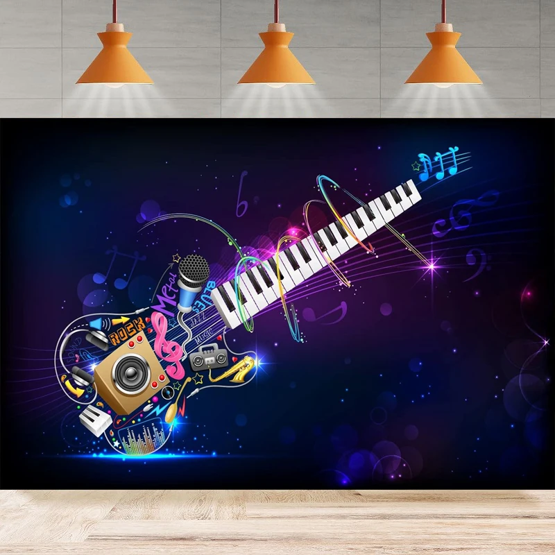 Music Photography Backdrop Musical Instrument Guitar Abstract Music Theme Birthday Background Home Party Backdrop Wall Banner