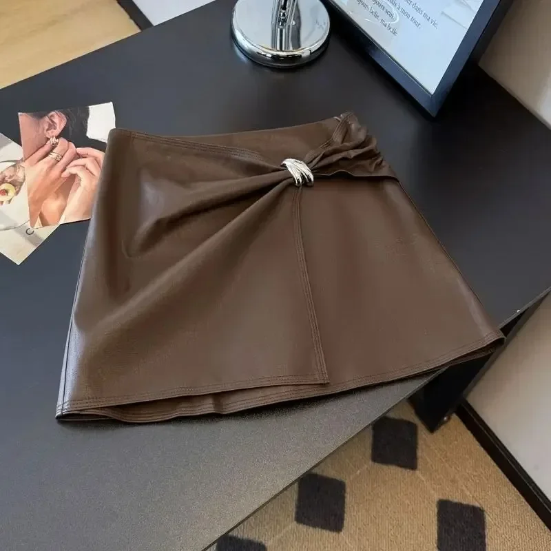 여성용 푸 스커트 솔리드 A라인 가을 겨울 하이웨이스트 미니 스커트 한국 패션 불규칙 디자인 레트로 스커트