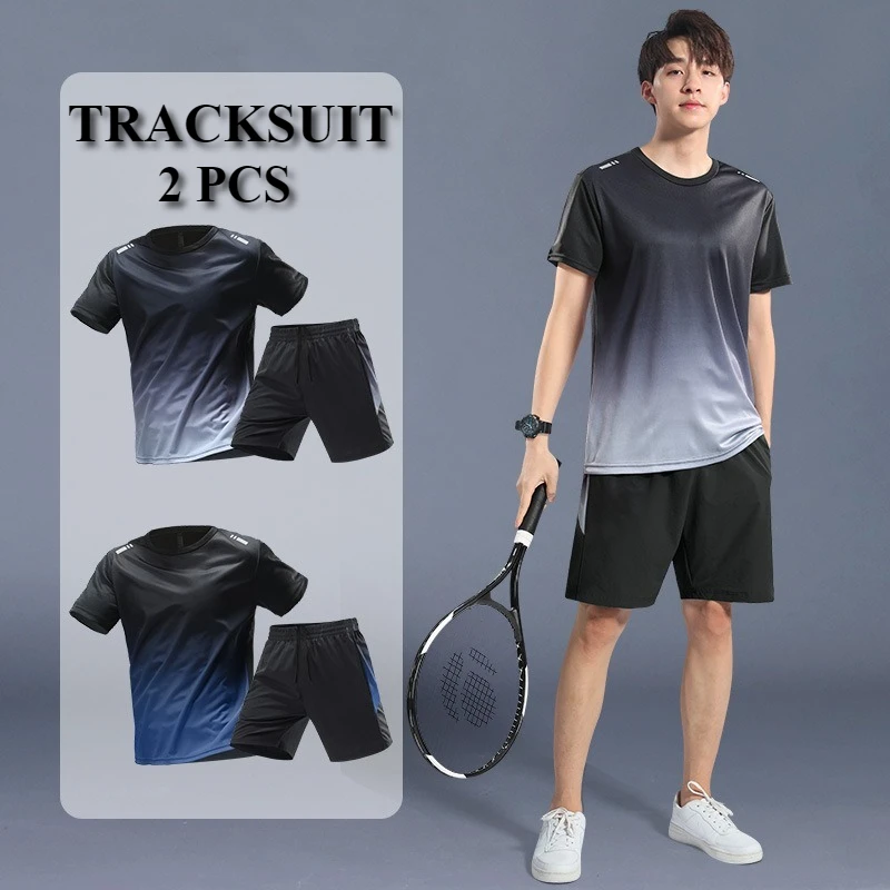

Summer Cool Touch Black Running Sets with Gradient Design, Quick Dry Breathable Matching Set for Gym Tennis Training Activities