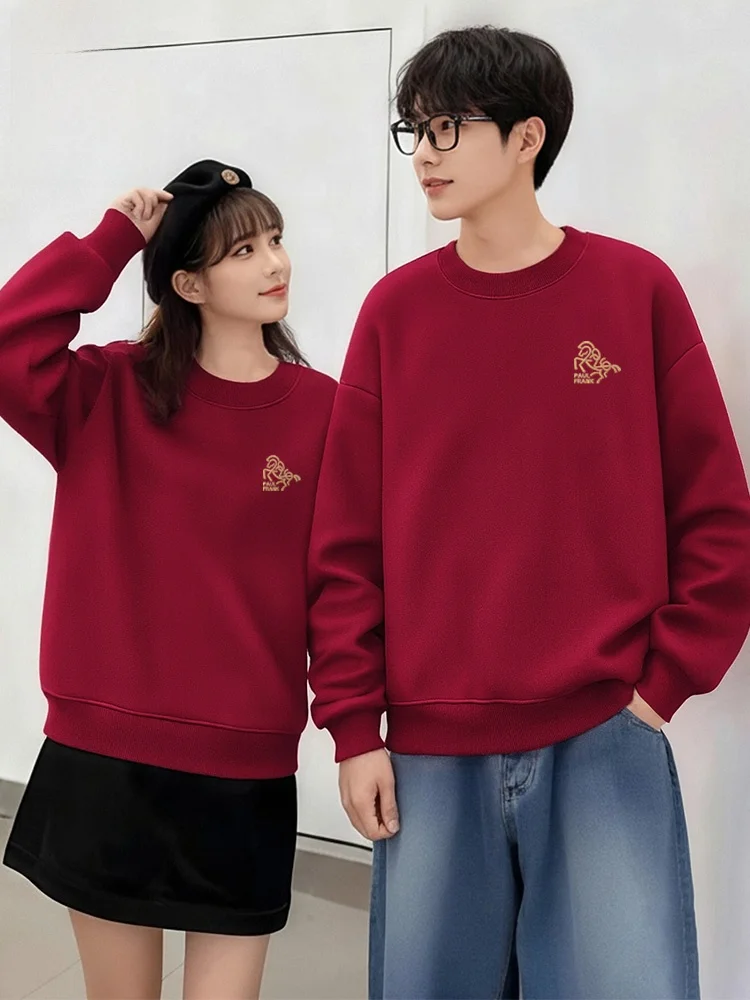 

Red Fce Lined Hoodie New Year Luy Year Men's Sweatirt Casual Warm Cotton Polyester Blend round Ne Long Sl...