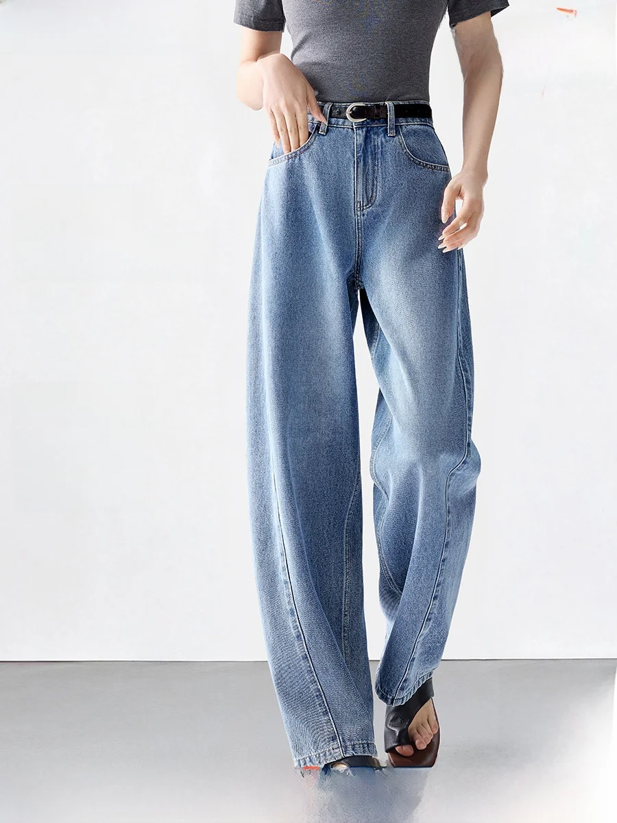 

High Waist Wide Leg Retro Knife Jeans Arc Split Slimming Loose Fit Denim Pants Spring New Sle M6CNBD00236 Ladies