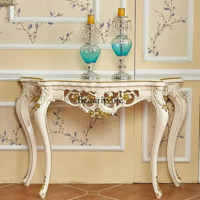 LD European-style All-solid Wood Entrance Cabinet Against The Wall Table Ornament Case French Engraving American Living Room