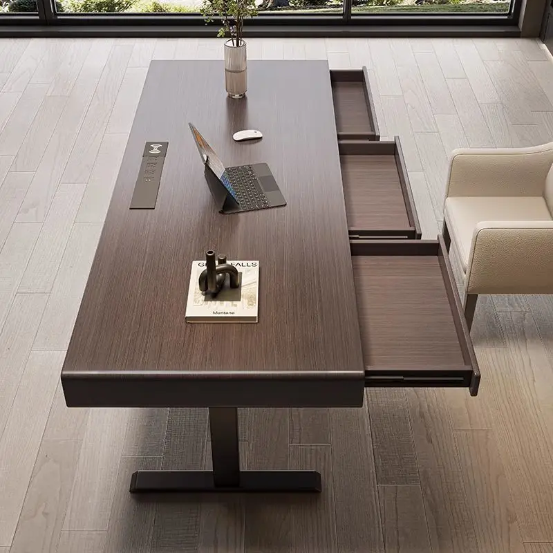 

Italian minimalist intelligent electric lifting desk modern simple double motor study solid wood computer work desk