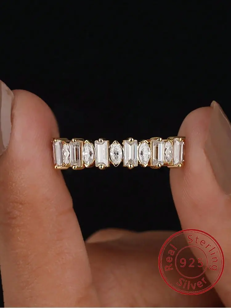 925 فضة ذهبي مستطيل ماركيز الزركون خاتم للنساء المشاركة الزفاف بسيط جودة عالية غرامة مجوهرات #1