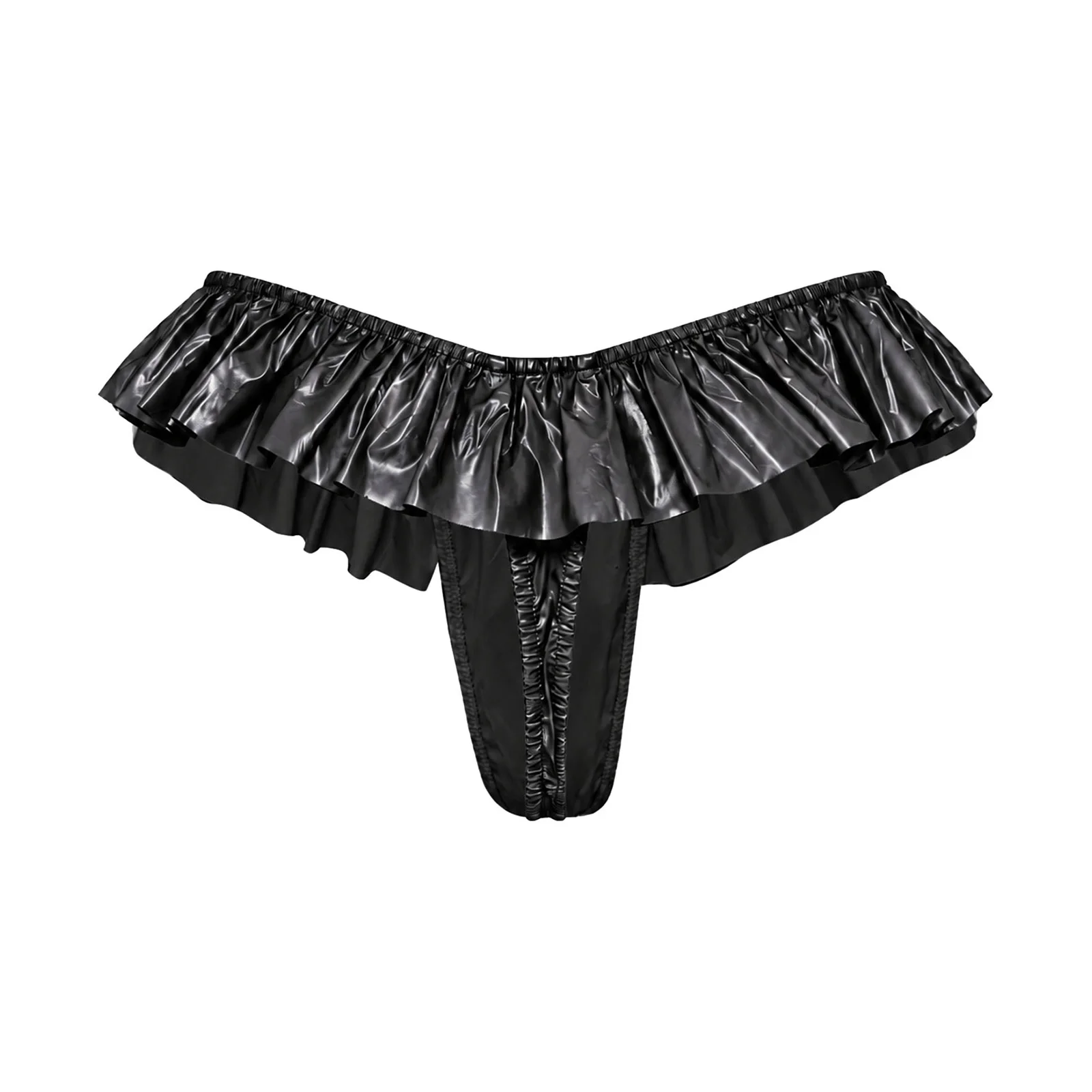 Women Waterproof Glossy Ruffles Briefs Beach Pool Sunbathing Swimwear Rave Nightclub Clubwear Low Rise Thong Panties Underwear