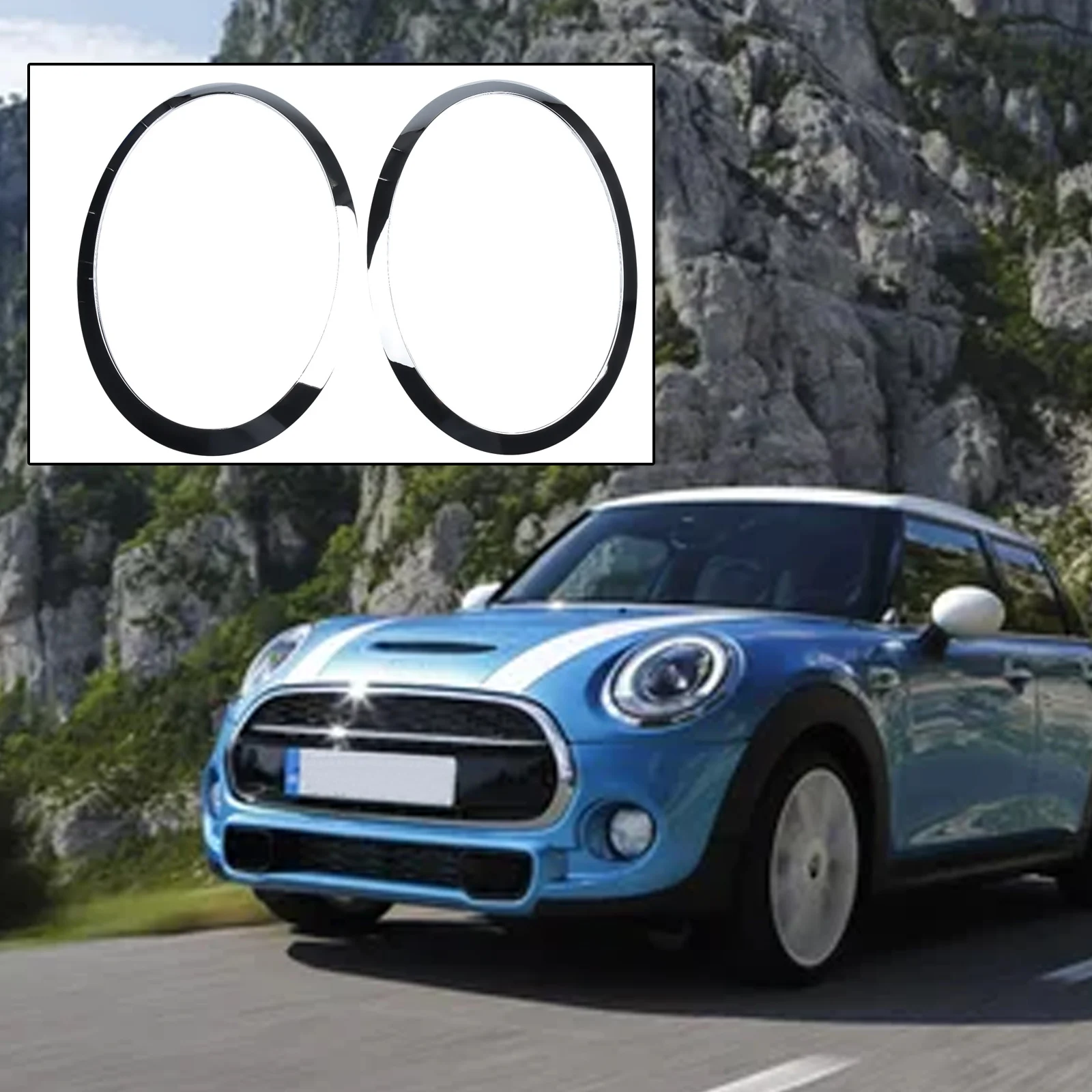 

Для MINI F55/F56/F57 Яркая Серебряная обшивка фары кольцо левое + правое искусственное для автомобилей