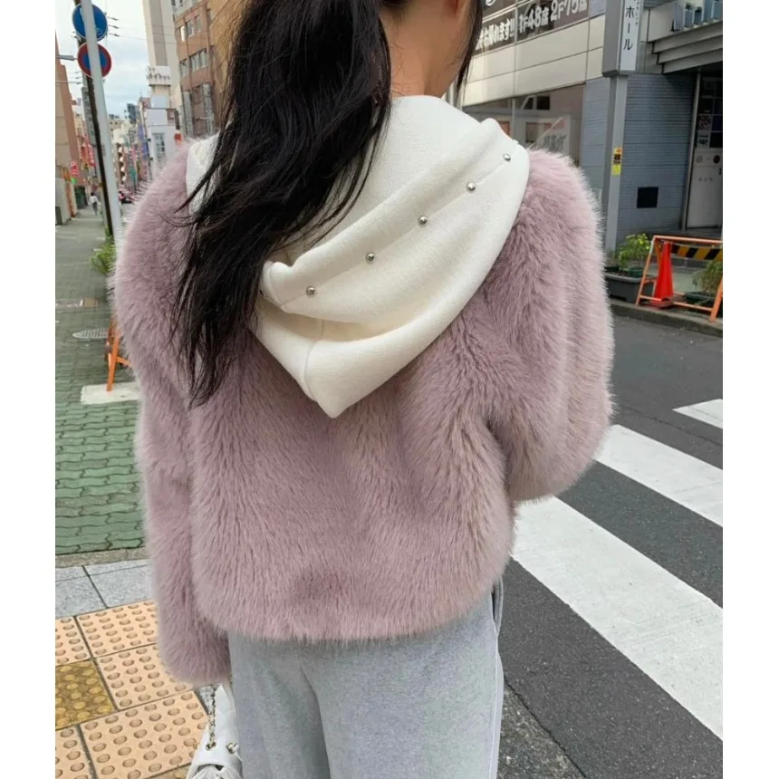 Manteau de fourrure ort pour femmes, automne-hiver 2021, INS Dongda Gate, chaud, Protection de l'environnement, fourrure en cuir, haut moelleux, pour les déplacements