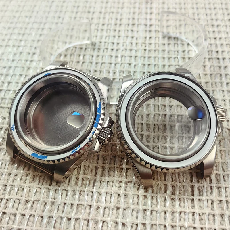 Caixa preta de 40 mm para movimento NH34 35 36 8215, mostrador de 28,5 mm, parte traseira de vidro safira, transparente à prova d'água