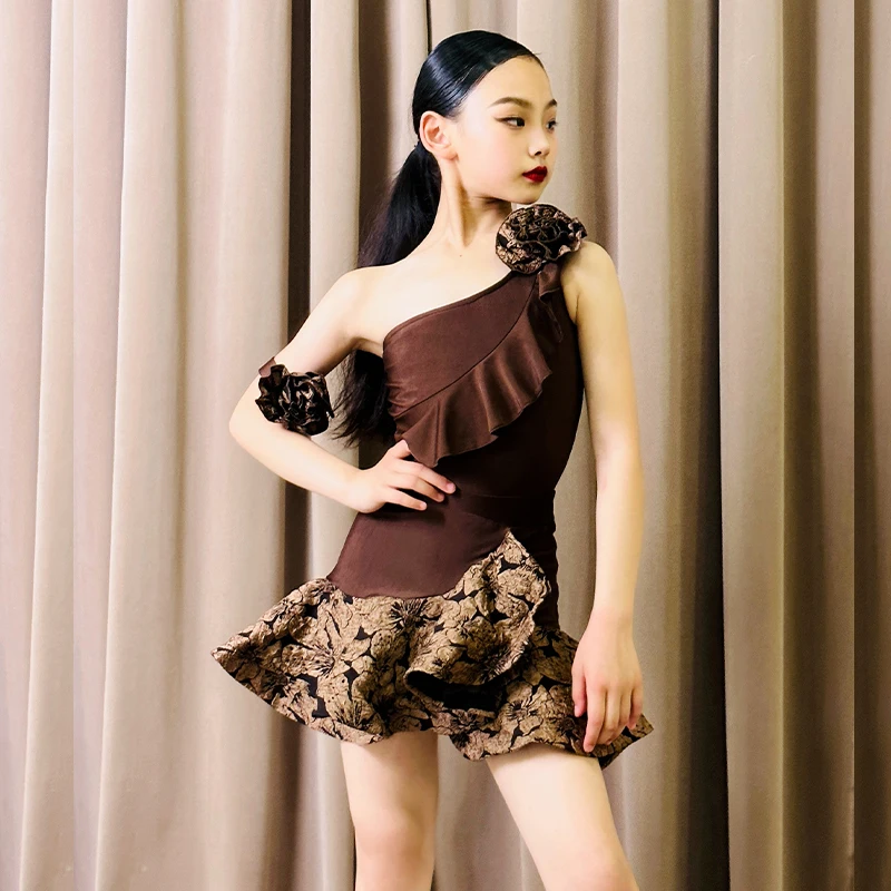 customized women's adult Latin dance costume girls' practice children's high-end professional performance dress set fringe skirt