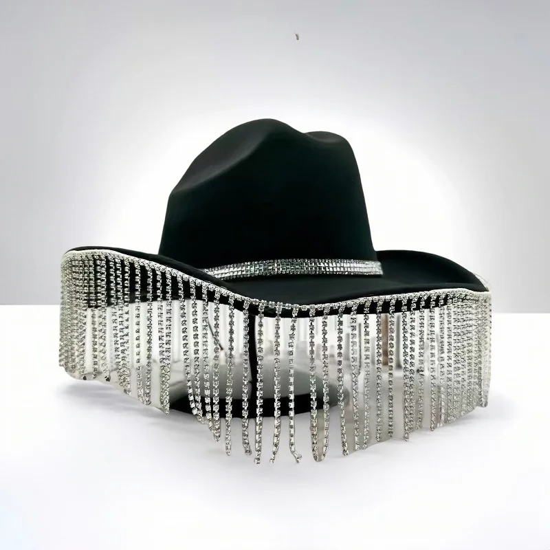 

HongLuan Black Luxury Costume Hat Adult, Disco Cowboy Hats Rhinestone for Woman, Cowboy Cosplay Female Accessories & Cowgirl Cap