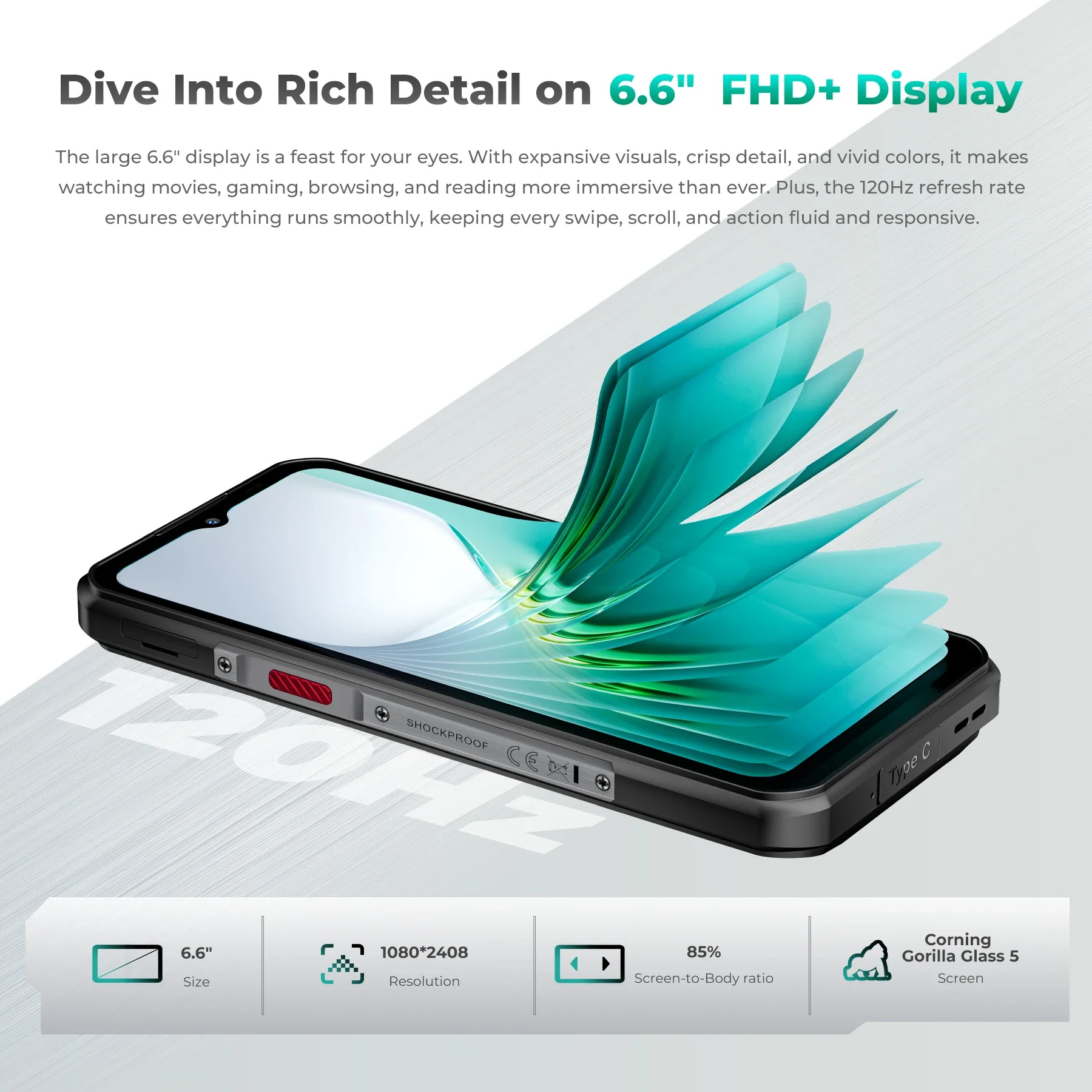 Oukitel WP62 5G هاتف ذكي متين 48 جيجابايت (16 + 32) + 512 جيجابايت 6.6 بوصة FHD + 108 ميجابكسل الأبعاد 7025 11000 مللي أمبير 33 وات Type-C أندرويد 15 NFC هاتف محمول #3