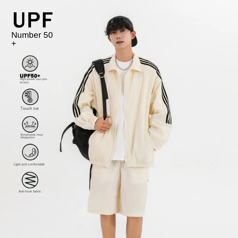 Sports Stand Collar, Semi-zipper, Long-sleeved Sunscreen Shirt, Five-point Casual Shorts and UV Protection Suit in Summer