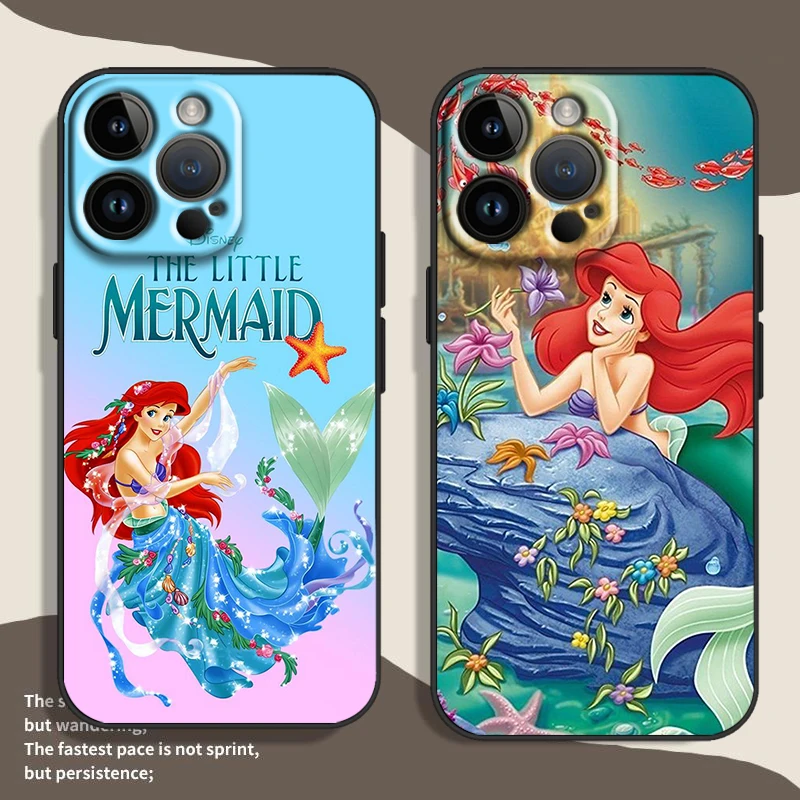 Disney Princess Ariel Cute For Apple iPhone 15 14 13 12 11 XS XR X Pro Max Plus Mini Soft Shockproof TPU Black Phone Case