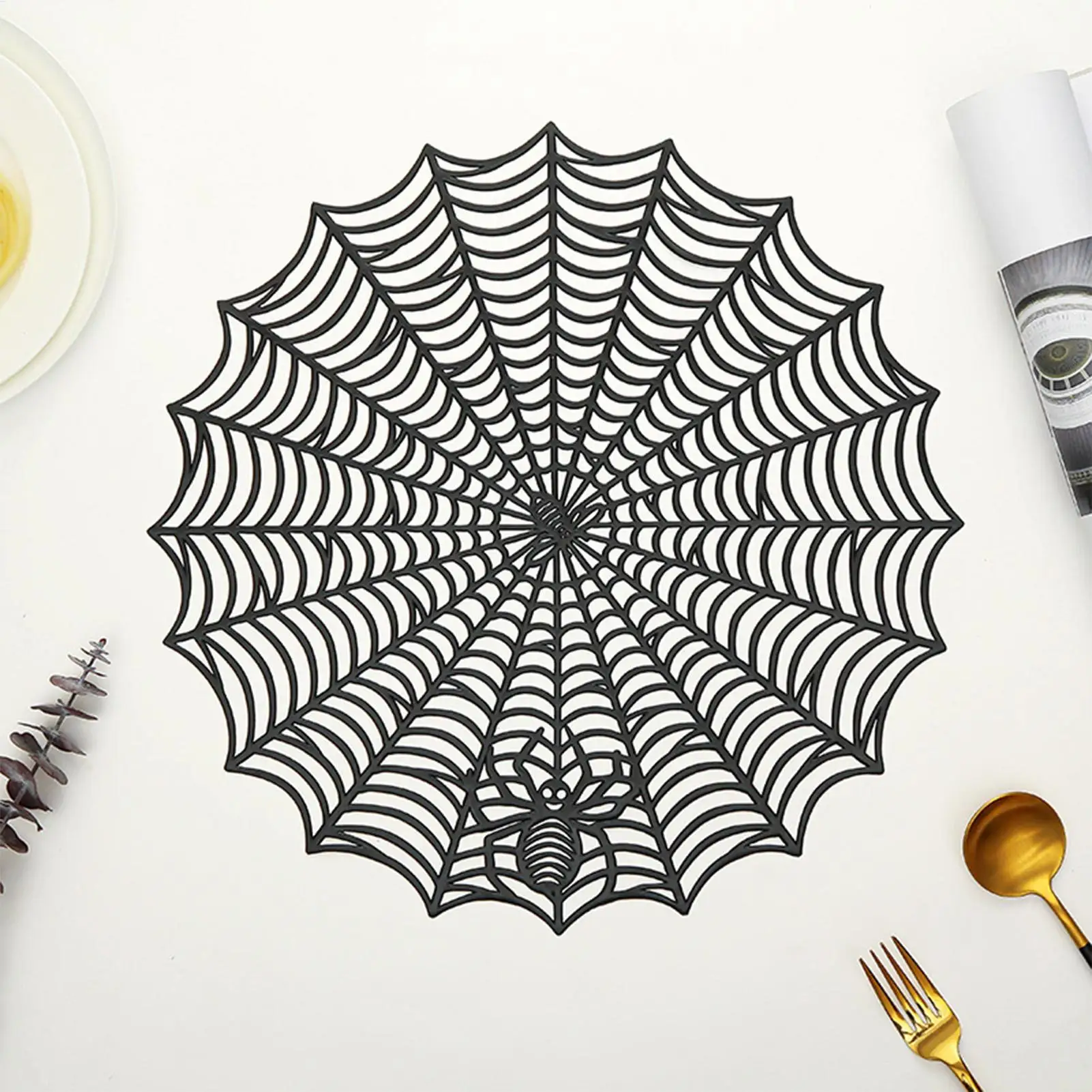 Spider Web Placemats Set Heat Insulation Waterproof Anti Slip Table Mats Halloween Kitchen Dining Decor Coasters for Hot Plates