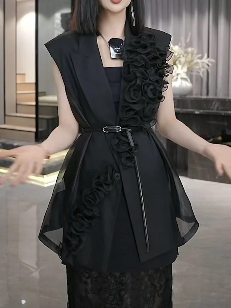 

Ele V-Ne Svel Vest 2025 Spring New Sle European Heavy Work Floral Thin Women's Faion Commute Polyester Fiber