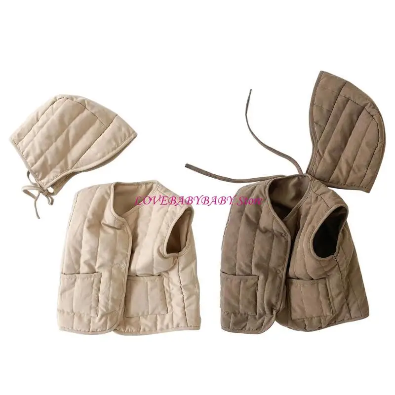 

2pcs/set Korean Fashion Kids Waistcoat with Hat Cotton Outerwear for 0-2Y Babies 4XBC