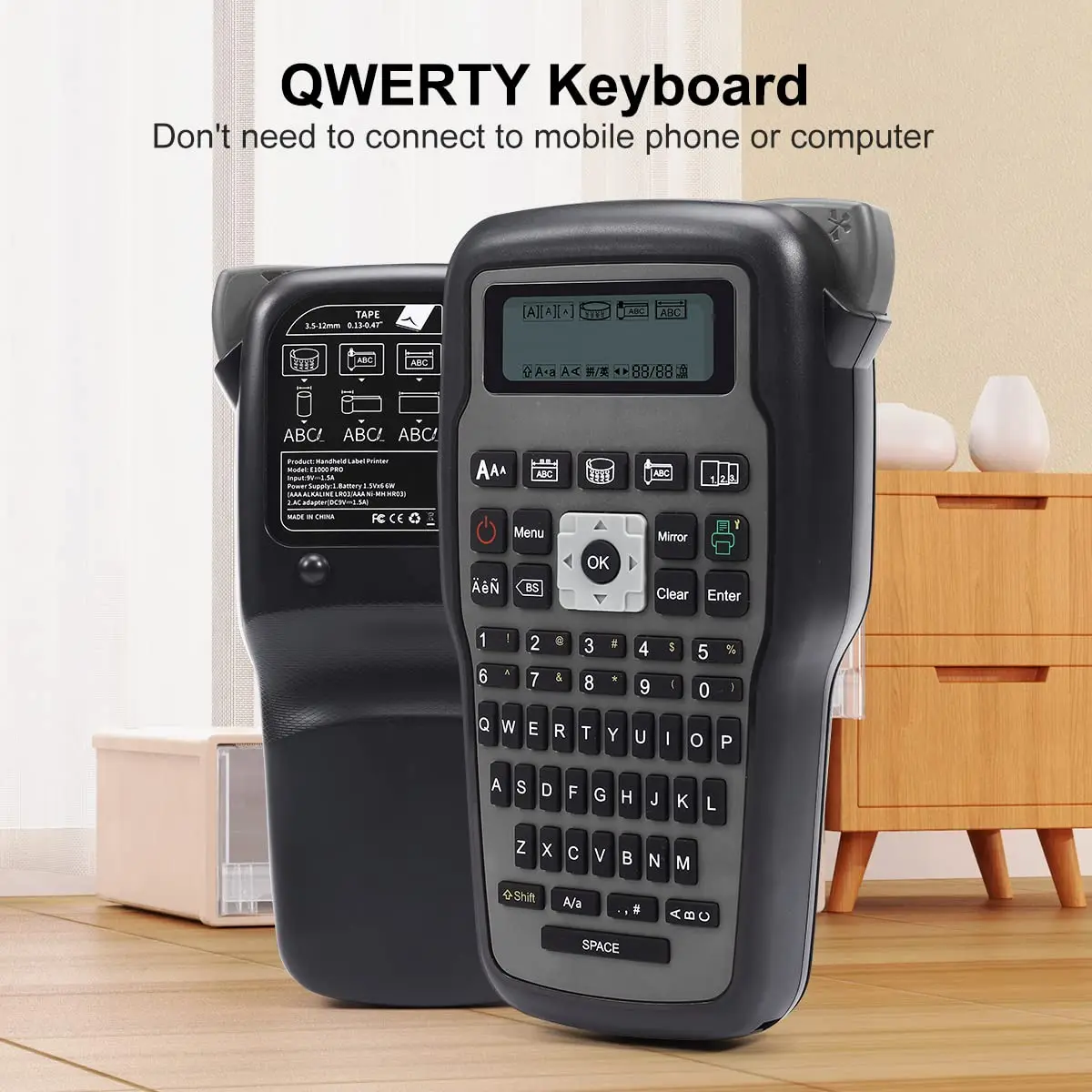 E1000 Handheld Label Machine Industrial Label Maker with QWERTY Keyboard Portable Machince for Brother TZe-231 Label Tape