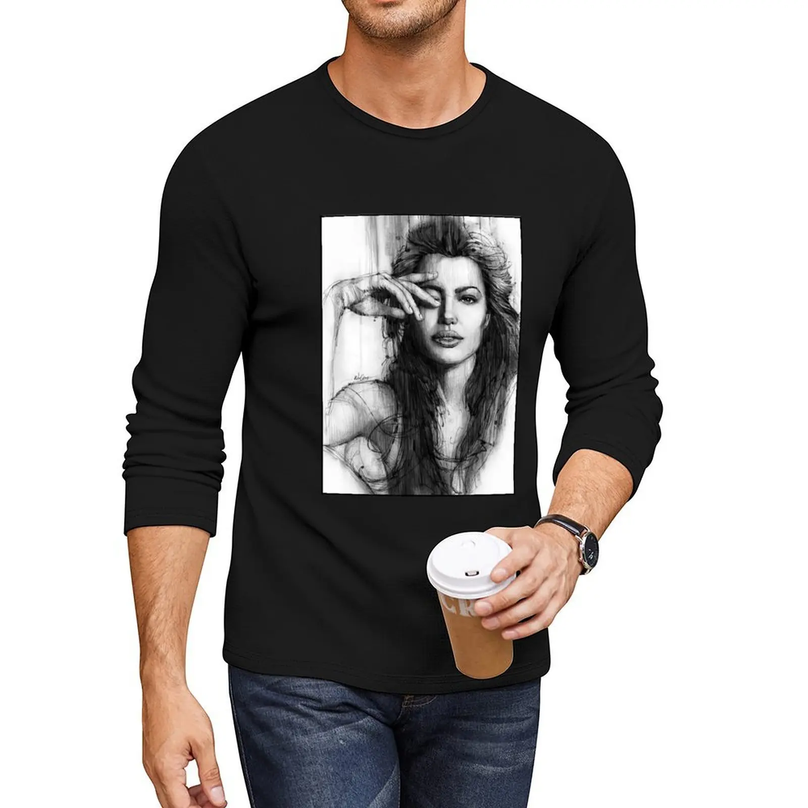 Angelina Jolie Camiseta larga camisetas divertidas niños camiseta sublime gráfico hombres blanco