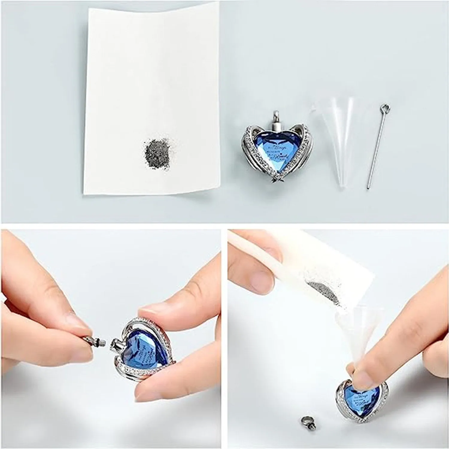 قلادة جرة تذكارية لمجوهرات حرق الجثث على شكل قلب - تذكار من الفولاذ المقاوم للصدأ للرماد/الشعر مع زجاج أرجواني وأزرق #3