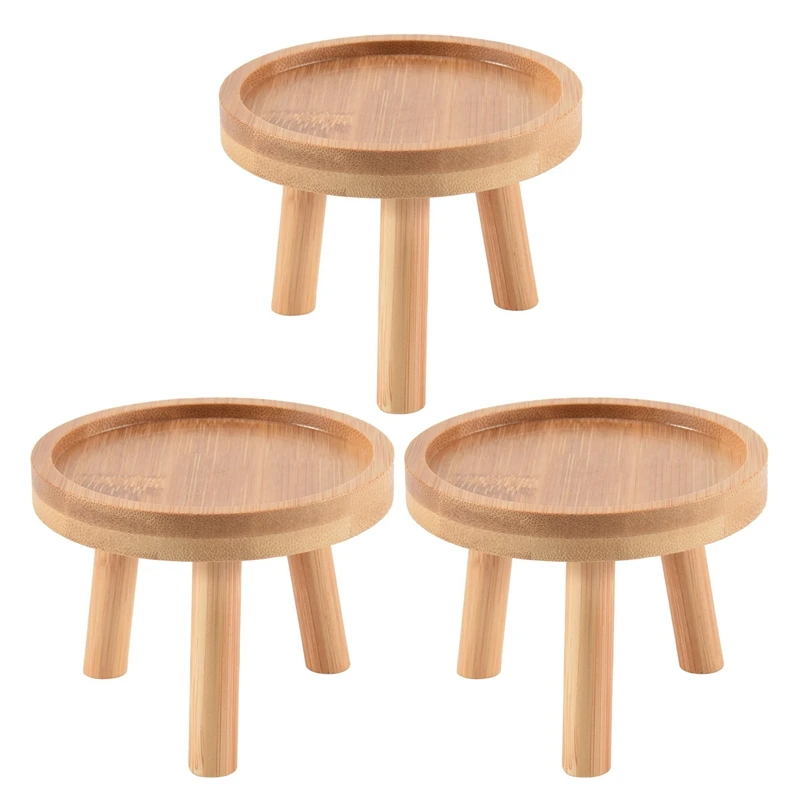 

3X Wooden Plant Stand Flower Pot Base Holder Stool High Stool Balcony Succulent Round Flower Shelf For Indoor Outdoor