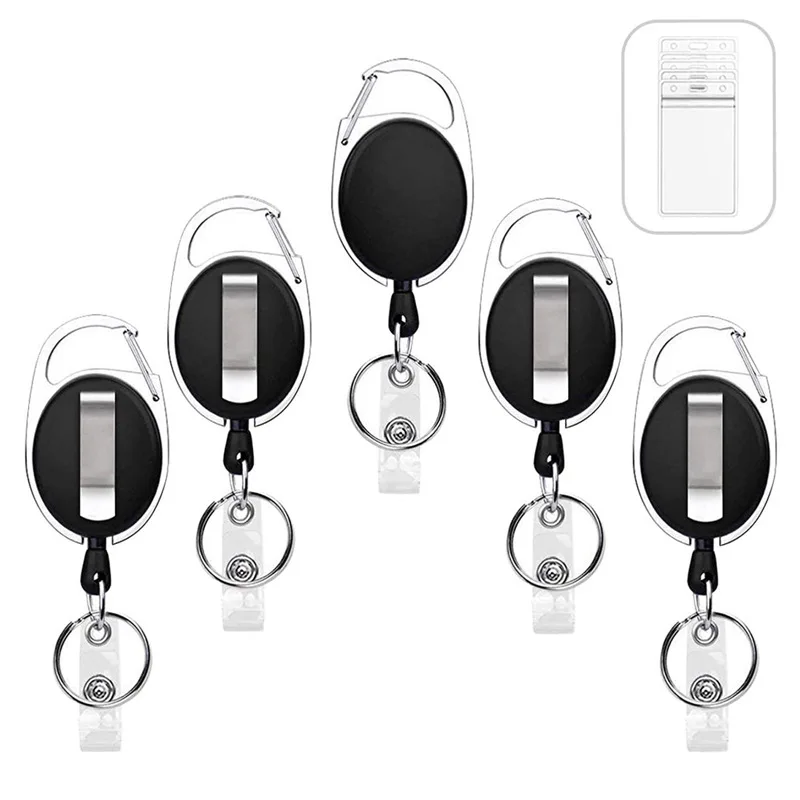 Egg Shaped Badge Reel Keychain Pass Work Card Holder Retractable Working Permit Case Cover with Keyring Clip Anti-lost ID Tag